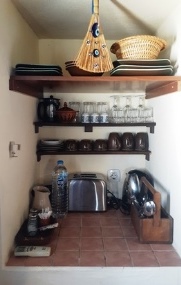 table ware for three and some basic kitchen utensils